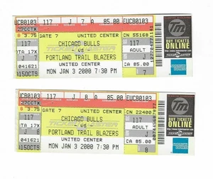 Chicago Bulls vs Portland Trail Blazers Unused Basketball Tickets From 1/3/2000 - Picture 1 of 2