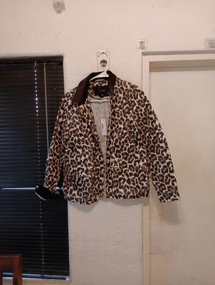 NUEVO CON ETIQUETAS MUJER Talla XS J CREW BARN CHAQUETA EN LEOPARDO ESTAMPADO ANIMAL Cuello Pana  Foto 1 de 4