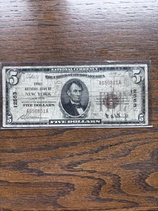 1929 $5 Dollar National Currency Bank Note New York Bank # -12553 - Picture 1 of 7