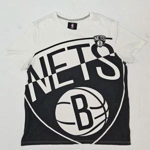 NBA Brooklyn Nets T-Shirt Adult Large White Black Crew Neck Short Sleeve Mens XL - Picture 1 of 6