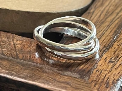 Hammered Rolling Ring 925 Sterling Silver Multi  Band Stackable 2.3mm Each  Band - Image 1 of 4