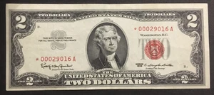 1963 $2.00 TWO DOLLAR RED SEAL STAR NOTE NICE very light circulated low # - Picture 1 of 2