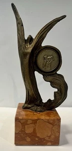 Französische Boccia Kugel Trophäe Messing 8" Marmorsockel Engelsflügel - Bild 1 von 6