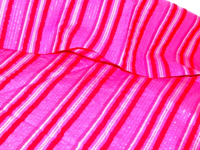 FABRIC embroidered silver hearts on red pink stripes 36 x 44" (sew rm bx 6) - Image 1 of 2