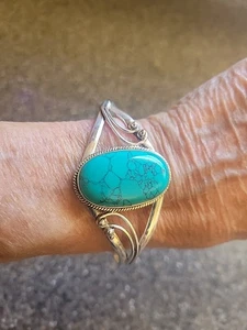 Vintage Sterling Silber 925 - 1 Stück Türkis Armreif Armband - groß - WUNDERSCHÖN - Bild 1 von 10