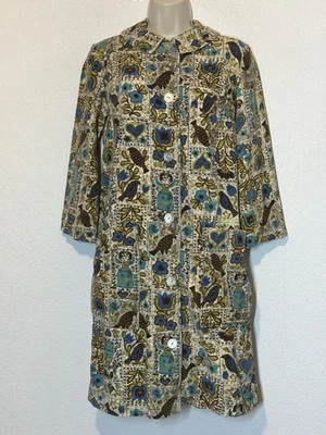 Abrigo Bata Casa Pana Vintage Años 60 Floral Arte Popular Bohemio Hippie Salón Med Foto 1 de 4