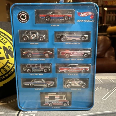 Hot Wheels Super Chromes 10 Car Set 40TH Anniversary Car Tin Brand New Sealed - Image 1 of 4