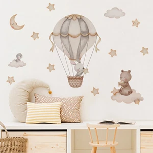 Cartoon Hot Air Balloon Animals Bear Rabbits Wall Stickers for Child Room Boy Ro - Picture 1 of 39