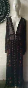 NEW RRP$139 ISHKA Black Sheer Aztec Print Maxi Duster Jacket Dress Coverup SizeL - Picture 1 of 7