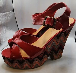 Madden Girl Brand Red patent synthetic platform multi-color 5" wedges SZ 7.5 - Picture 1 of 10