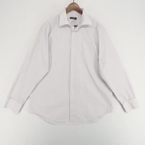Saks Fith Avenue Dress Shirt Mens 17.5L White Striped Long Sleeve Button Up - Picture 1 of 11