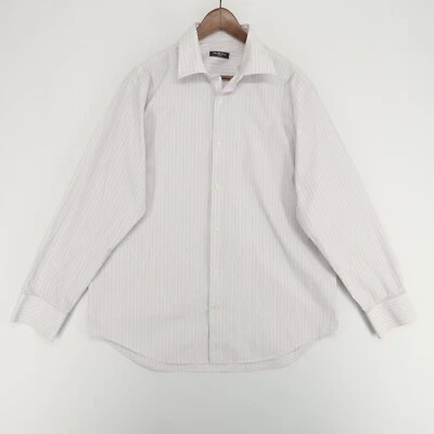 Saks Fith Avenue Dress Shirt Mens 17.5L White Striped Long Sleeve Button Up - Image 1 of 4