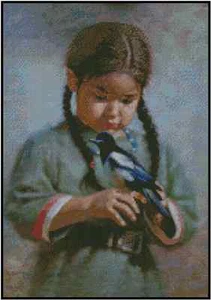 Tabla de punto de cruz con cuenta de pájaros niña nativa americana n.º 21-111  - Imagen 1 de 1