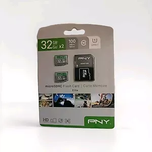 New SEALED PNY 32GB X2 Elite UHS-I microSDHC Flash Memory Cards - Picture 1 of 2