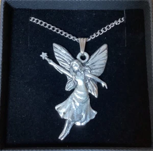 Fairy Holding A Wand Silver Pewter Pendant On A Chain (P) - Picture 1 of 3