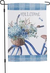 Welcome Bicycle Blue Floral Primitives by Kathy Garden Flag - Picture 1 of 1