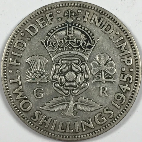 1945 United Kingdom Florin - George VI - (F) KM#855 - 50% Silver - 3557 Cover