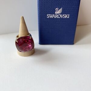 Swarovski NIGHT TIME Fuchsia Crystal Ring Size 52 Sz 6 Gold Pink Cocktail No Box