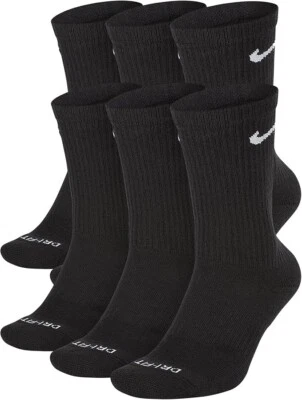 Nike Everyday Plus Cushion Drifit UNISEX Crew Socks, Size LARGE - Black - 6 Pair - Image 1 of 3