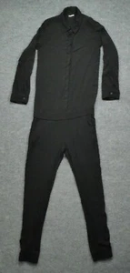 Monrow Jumpsuit Womens Medium Black Long Sleeve Button Down Crepe Romper - Picture 1 of 11