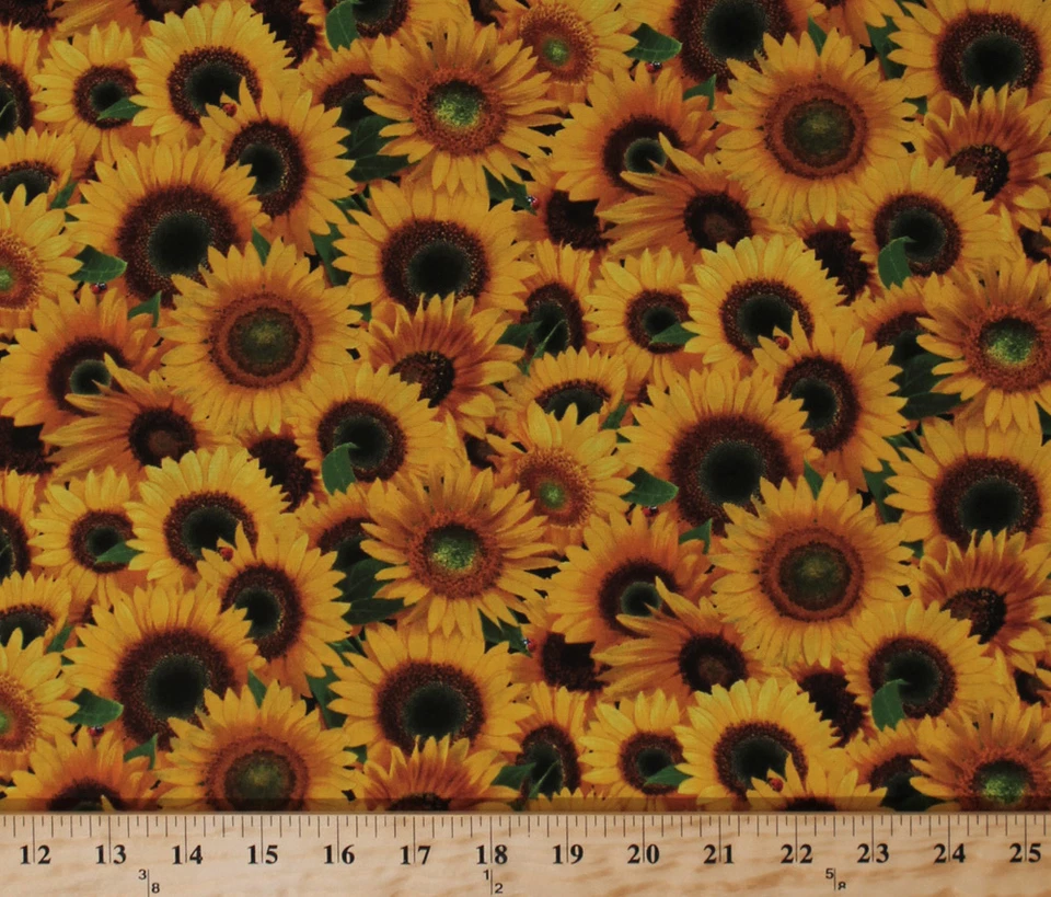 Girasoles Ladybugs Flores Floral Jardinería Algodón Tela Estampado por Yarda D564.27 Foto 1 de 1