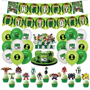 Ben 10 Theme Kids Happy Birthday Banners Balloons Cake Toppers Party Decor Set - Picture 1 of 6