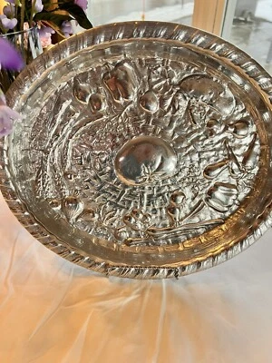Vtg Wilton Brass Co Silver Serving Tray Garden Basket Design Oval 2.10 lbs USA - Image 1 of 4
