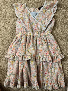 By & By Girls' Sleeveless Fit and Flare Ruffled Dress Size (8) floral light blue - Picture 1 of 7