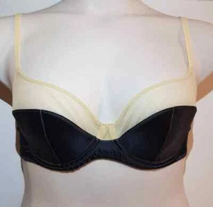AGENT PROVOCATEUR SATIN U/W PADDED/MESH CUP BRA SIZE 34DD COLOUR BLK/NUDE - Picture 1 of 4