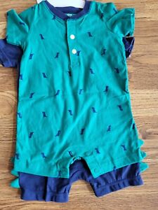 Carter Baby Boy 2-Piece Romper Bodysuit Short Dinosaurs Blue Green 6 9 12 18 24
