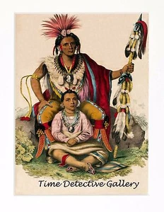 Keokuk, Chief of the Sacs & Foxes with His Son -1837 - Native American Art Print - Picture 1 of 1