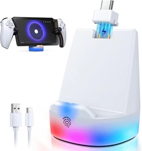 Charging Station for PS5 Portal, with 12 RGB Light Modes & Cable, Snow White NEW - Picture 1 of 7