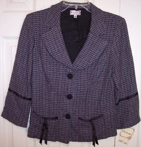 NWT Soulmates Black Gray Red Woven Boucle Shrunken Blazer, Medium, $54 - Picture 1 of 5