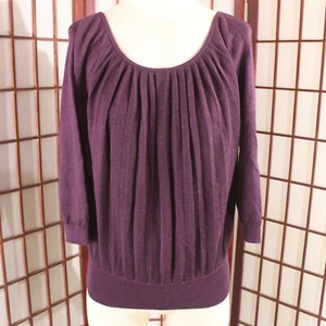 Suéter Plisado Ann Taylor LOFT Talla Pequeña Púrpura Mezcla de Lana Cinta Lazo Trasero - Imagen 1 de 7