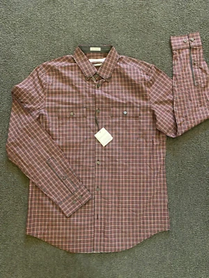 NUEVO CON ETIQUETAS Camisa de Vestir Calvin Klein Algodón Líquido Rojo Vino Manga Larga Para Hombre Talla S Foto 1 de 3