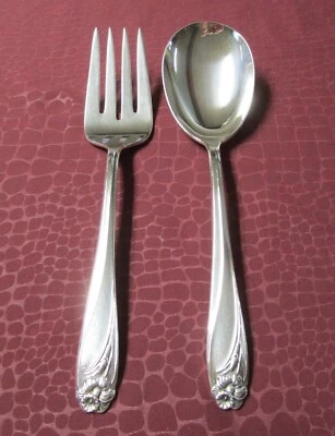 Cuchara y tenedor para servir DAFFODIL Berry 1950 Silverplate Rogers sin monogramas Foto 1 de 3