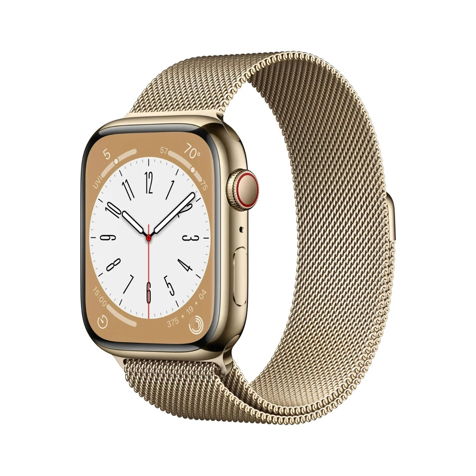 Apple Watch Series 8 45mm Gold Stainless Steel Case with Milanese Loop (GPS + Cellular) (MNKP3LL/A)
