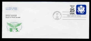 UO77A 25c THICK LETTER OFFICIAL ENVELOPE FDC - FARNAM - Picture 1 of 2