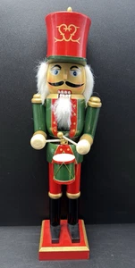 Vintage großer hölzerner Nussknacker Trommler Soldat rot & grün 18 Zoll groß - Bild 1 von 8