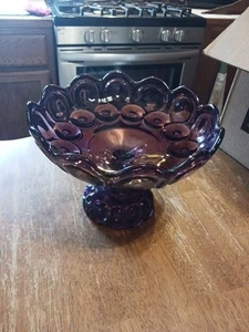 Vintage-Purple Amethyst Glass-Moon&Stars LARGE Open Compote Dish - Picture 1 of 5