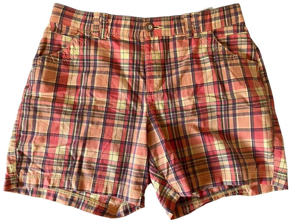 Lee Comfort Stretch Waistband Shorts Women's 12 Med. Peach Pink Yellow Plaid - Image 1 of 4