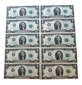 1976 10 $2 Notes New York Sequential Consecutive Serial Numbers Lot BU Crisp - Picture 1 of 2