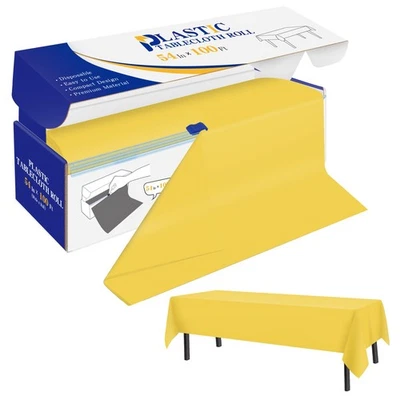 Plastic Table Cover Roll Yellow Disposable Table Cloth 54 in x 100 Ft, Plasti... - Image 1 of 4