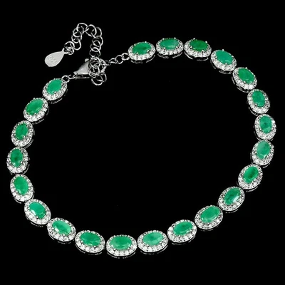 Pulsera de plata de ley 925 esmeralda ovalada 5x3 mm joyas de piedras preciosas naturales 7,5 pulgadas Foto 1 de 4