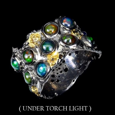 Anillo de plata de ley 925 redondo ópalo negro 2 quilates zafiro piedra preciosa hecho a mano talla 9 Foto 1 de 4