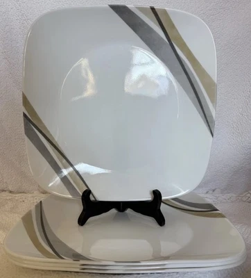Corelle 4 Platos de Cena Cuadrados Patrón Muret Gris Negro Marrón Rayas 2017-2020 Foto 1 de 4