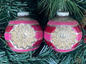 Lote de adornos navideños vintage brillantes Brite doble sangría vidrio mercurio rosa - Imagen 1 de 10