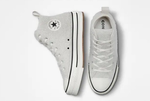 Scarpe da ginnastica Converse Chuck Taylor EVA Lift Hi Platform Sherpa Light Bone 4 nuove di zecca