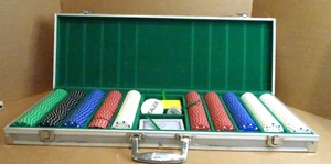 Vintage Clay Poker Chip Set with Aluminum Case Felt Lining 500 chips + 9 pcs - Picture 1 of 13