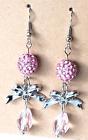 Charming Pink Dangle Drop Earrings- Pave Crystal Disco Balls, Bows & Teardrops